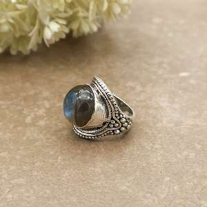Brass 925 Sterling <b>Silver</b> Natural Labradorite <b>Ring</b> Handcrafted Vintage Bohemian Blue Flash Gemstone <b>Statement</b> <b>Ring</b> for Women - Product Image 3