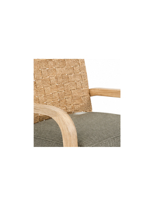 Fauteuil de salle à manger scandinave moderne en bois avec dossier capitonné et coussin en tissu tressé – Mobilier de salle à manger écologique - Product Image 4