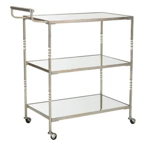 Carrito Rodante de Cerámica Glam con Estantes de Vidrio, Forma Redonda, Estilo Americano Ecológico para Decoración de Fiestas y Estilismo de Interiores del Hogar - Product Image 1