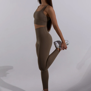 High Waist Leggings and Bra Two Piece Yoga <b>Sets</b> Women Workout <b>Sets</b> Padded Stretchy Matching Solid <b>Colour</b> <b>Set</b> Gym Workout Outfit - Product Image 3