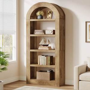 Estantería de Madera de Teca Sólida de Lujo con Techo Arqueado, Estantes Abiertos de Múltiples Niveles, Mueble de Pared - Product Image 2