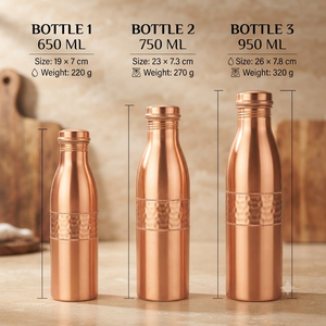 Botella de Agua de Cobre Puro, Diseño Martillado a Mano, Botella Reutilizable, Regalo Tradicional Ayurvédico para el Bienestar, Venta al Por Mayor para Exportación - Product Image 3