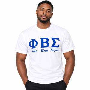 Camiseta Phi Beta Sigma blanca de manga corta con cuello redondo y gráfico de letras griegas, ropa informal de fraternidad universitaria para hombre, de algodón - Product Image 1