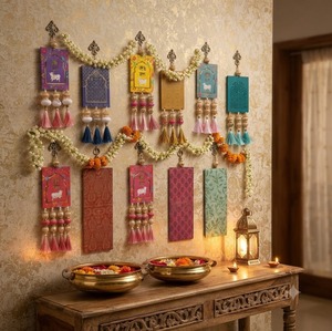 Handmade Traditional Indian Shubh Labh Cow Print Door Hanging Latkan / Festive MDF Wood Wall Hangings Toran Diwali Home <b>Decor</b> - Product Image 1