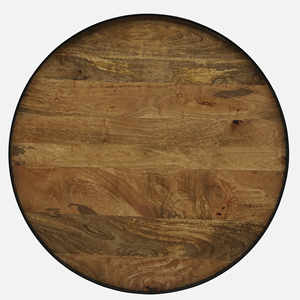 Table basse ronde en bois de manguier massif avec plateau en métal, style industriel rustique, finition noire et naturelle. - Product Image 6