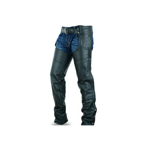 Blue Leather Jodhpur Breeches With Fringe Trim For Horse Riding - Product Image 2