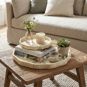 Juego de bandejas con incrustaciones de nácar festoneadas, mosaico de girasoles bohemios, decorativas, multifuncionales, de concha, artesanales de primera calidad - Product Image 4