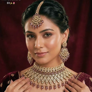 Luxury High Quality Vintage Copper Gold Plated Pearl Kundan Choker Necklace <b>Set</b> Earrings Maang Tikka Latest Wedding Party - Product Image 1