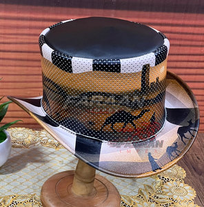 Chapeau de cowboy en cuir imprimé sur mesure, thème Champion, marron, style western, à large bord, pour ranch et rodéo, accessoire de mode - Product Image 4
