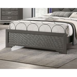Letto Matrimoniale Queen Size in Ecopelle Grigio Scuro con Texture Unica, Luce LED, Struttura in Legno Massello, Arredamento Camera da Letto, 1 Pezzo Imbottito - Product Image 4