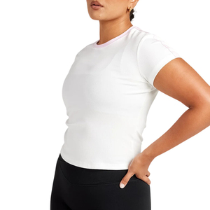 T-shirt personnalisé en gros pour femme, col rond uni, manches courtes, sport, gym, yoga, fitness, haut décontracté d'été, vêtement de sport - Product Image 4