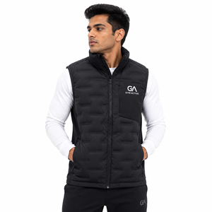 Gilet matelassé noir léger sans manches pour homme, col montant, fermeture éclair sur le devant, broderie, pour sports de plein air - Product Image 5