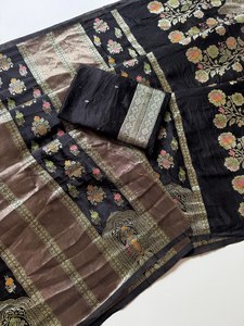 Reglance Royal Meenakari Jacquard <b>Satin</b> Silk <b>Saree</b> Tissue Shimmer Georgette Pallu Hand Dyed Tassel Detailing Traditional - Product Image 2
