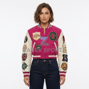 ZABEX SPORTS Women's Regular Varsity Jacket Genuine <b>Leather</b> Shell Satin Wool Windproof & Waterproof Premium College Wear - Product Image 6