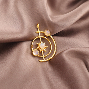 Trending Fashion Jewelry 18k Gold Plated Brass <b>Lab</b> Created <b>Rainbow</b> Moonstone Gemstone Solar System Pendant Buddhism Romantic - Product Image 2