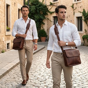 Genuine Leather Laptop Messenger Bag for Men Slim Crossbody Shoulder Bag with Flap, Lightweight Business Work Satchel for Office - Product Image 2
