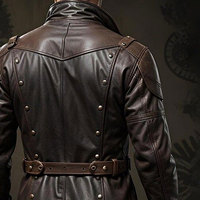 Chaqueta Steampunk de Cuero Marrón Hecha a Mano para Hombre, Estilo Gótico, Estilo Victoriano, Chaquetas de Cuero Hechas a Medida para Hombre
