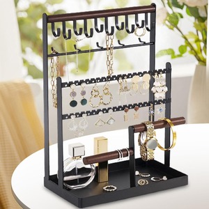 Metal <b>Tree</b> Jewelry Stand with Leaf Hooks for <b>Necklaces</b> Earrings Bracelets Rings Home Vanity Display Organizer - Product Image 5