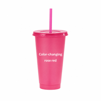 En gros, couvercle et paille vierges en plastique noir, écologiques et réutilisables, thermosensibles et à changement de couleur magique, pour gobelet à café glacé en vinyle