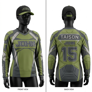 Jersey de Paintball para Mujer de Alta Calidad, 170 GSM, Poliéster Interlock, Absorbe la Humedad, Verde Grisáceo, Paneles Acolchados, Logotipo Personalizado - Product Image 1