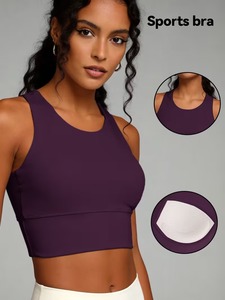 Female Longline Gym Tank Top High <b>Neck</b> Racerback Stretch Yoga Bra Soft <b>Padding</b> Workout Vest Activewear Manufacturer Clothing - Product Image 2