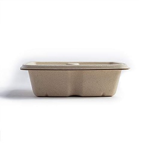 Biodegradable Disposable <b>Takeaway</b> Box Bagasse Food <b>Container</b> 750ml Unbleached Anti Leak Recutangler Lunch Box Lid Compostable - Product Image 1