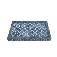 Plateau de service carré de luxe en résine/bois avec incrustation géométrique/mosaïque en os, durable, pour table basse ou ottoman |   Fait main et respectueux de l'environnement