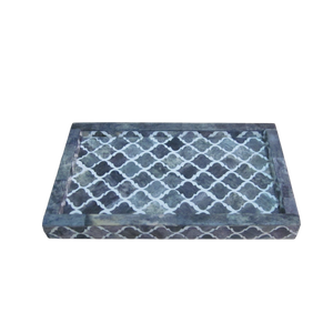 Bandeja de Servir Cuadrada de Lujo con Incrustaciones Geométricas/Mosaico para Otomana y Mesa de Centro |   Bandeja Decorativa Ecológica Hecha a Mano - Product Image 4