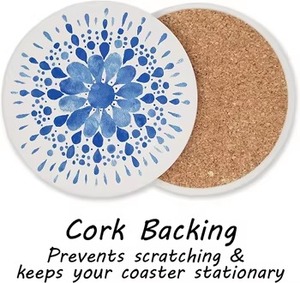 Wholesale Blue Mandola Bone Inlay Absorbent <b>Coasters</b> with <b>Cork</b> Backing Modern Design Handmade 10 CM Diameter From REHMAN CRAFT - Product Image 3