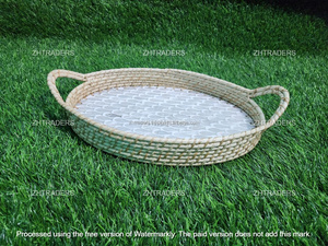 ชุดถาดหวายทรงกลมงานฝีมืออินเดียราคาไม่แพงพร้อมฝังมุกฝังสำเนียงทันสมัยสำหรับรับประทานอาหารและตกแต่งบ้านตามเทศกาล - Product Image 4