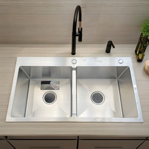 Prix bon marché fait à la main en acier inoxydable Double bols SS201/304 carré deux évier de cuisine fabriqué au Vietnam exportation - Product Image 1