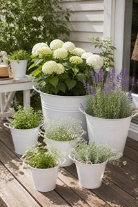 Maceta de Metal Galvanizado Blanca, Contenedor Rústico para Jardín, Perfecto para Flores, Hierbas y Suculentas, Venta al Por Mayor desde India - Product Image 6