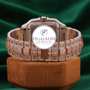 นาฬิกาเพชรหรู Pragalbh Jewels ประดับเพชรแบบ Iced Out Pavé ควอตซ์ มอยส์ซาไนต์ ตัวเรือนสแตนเลส สำหรับผู้ชายและผู้หญิง - Product Image 3