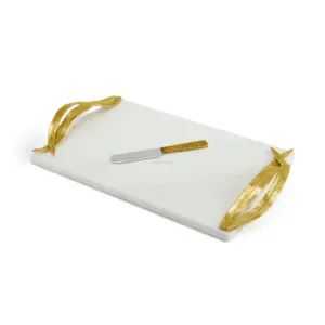 Bandeja de servicio de mármol de lujo moderna hecha a mano, asas chapadas en oro, artesanías únicas, bandeja de regalo de estilo internacional para Hotel en casa - Product Image 1