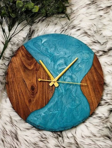 Horloge murale en bois et résine bleu océan, silencieuse, analogique, ronde, avec chiffres romains, pour salon, chambre, bureau, maison - Product Image 2