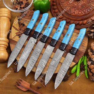 Couteaux à steak professionnels en acier Damas fait main, motif torsadé, lame pleine longueur, ultra-affûtés 58 HRC, pour usage quotidien, cuisine et barbecue - Product Image 3