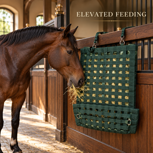 Bolsa de Heno para Caballos de Nailon Tejido Verde con Correas Ajustables para Colgar |   Soporte para Heno de Establos Ecuestres con Rejilla de Alimentación de Malla Abierta - Product Image 2