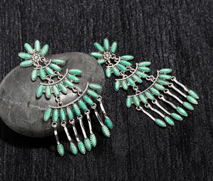 Best Price Light Weight Girls & Women Stone <b>Dangle</b> <b>Earrings</b> Turquoise Round <b>Silver</b> Drop <b>Dangle</b> <b>Earring</b> Turquoise <b>Earrings</b> - Product Image 2