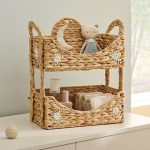 Nouvelle arrivée : étagère murale en rotin faite à la main avec un design lune et étoile, étagère empilable en osier, organiseur de rangement pour chambre d'enfant, décoration de chambre d'enfant - Product Image 1