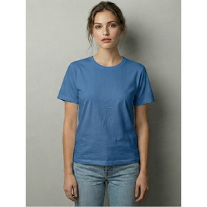 Camiseta de Algodón con Cuello Redondo Estilo Bohemio Azul para Mujer, Tejido Suave y Transpirable, Corte Holgado, Ropa Casual de Verano para Uso Diario - Product Image 2