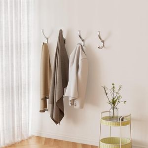 Porte-manteau mural argenté à double crochet antidérapant et à bords lisses pour vêtements, chapeaux, serviettes, sacs, peignoirs, clés, entrée, salle de bain - Product Image 2