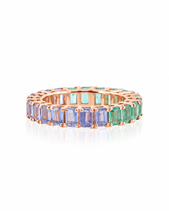 Blue Green Moissanite <b>Emerald</b> Cut Eternity <b>Band</b> <b>Ring</b> 10K 14K 18K Rose Gold 925 935 Silver Luxury Fine Jewelry - Product Image 2