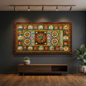 Cuadro de Arte Folclórico Pattachitra Hecho a Mano, Diseño de Krishna RaasLeela, Pintura Tradicional de Odisha para Decoración del Hogar, Comedor, Sala de Estar - Product Image 1