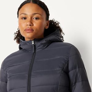 Veste d'hiver longue noire à capuche, coupe-vent, zippée, en duvet - Product Image 3