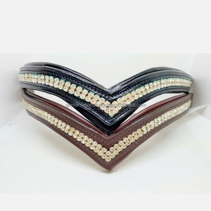 สายรัดคิ้วหนังม้าประดับคริสตัลใสสองแถวสำหรับม้าสายบังเหียนมีแผ่นหนังรูปตัว V ลึกตามสั่ง - Product Image 4