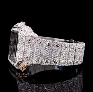 Montre de luxe en argent sterling avec diamants, boîtier rectangulaire, mouvement à quartz analogique, fermoir papillon, bracelet unisexe de 20 mm - Product Image 3