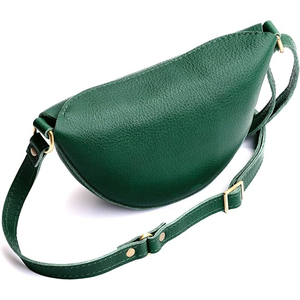Sac bandoulière en cuir véritable vert avec sangle arquée détachable, design minimaliste, fermeture éclair unisexe - Product Image 2