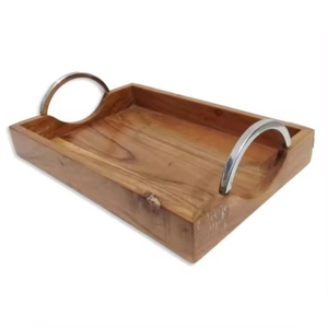 Bandeja de Servicio de Madera de Alta Calidad con Asa Metálica, Bandeja Decorativa de Madera para Bodas, Restaurantes y Hogar - Product Image 5