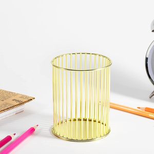 <b>Pen</b> Holder Cup for Desk Gold Makeup Brush Holder Pencil Stand Home Office Organizer Round Mesh Stationery Storage Container - Product Image 3