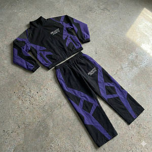 Men's 100% Nylon Streetwear Printed Tracksuits <b>Patchwork</b> Zip <b>Jacket</b> Pant Jogger Gym Sets Custom Color Block Unisex Tracksuits - Product Image 5